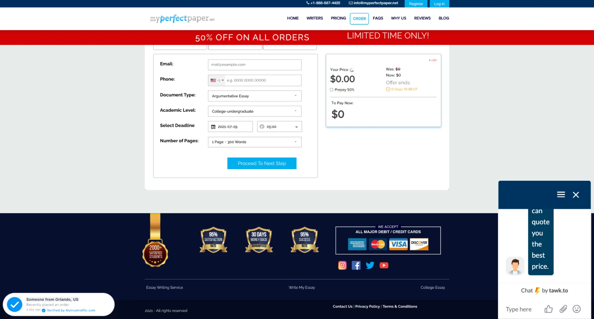 MyPerfectPaper order form